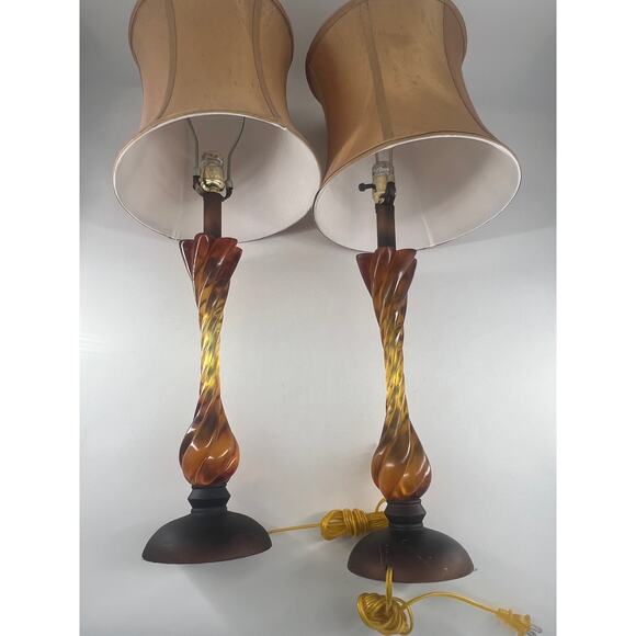 Vintage MCM Lamps Brown Amber Living Room Decor Beige Lamp Shade Set of 2 - Picture 13 of 14